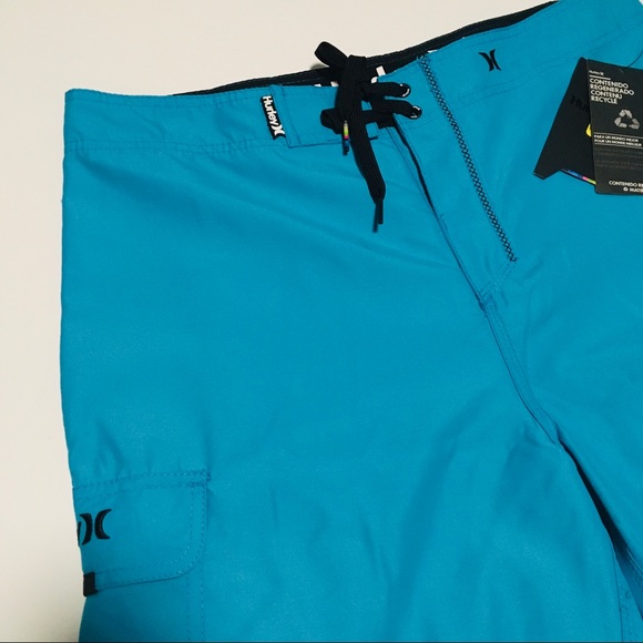 NWT Hurley Board Shorts Beach Swim Trunks Waist Size 34 L Neon Cyan Blue NEW - Picture 4 of 13